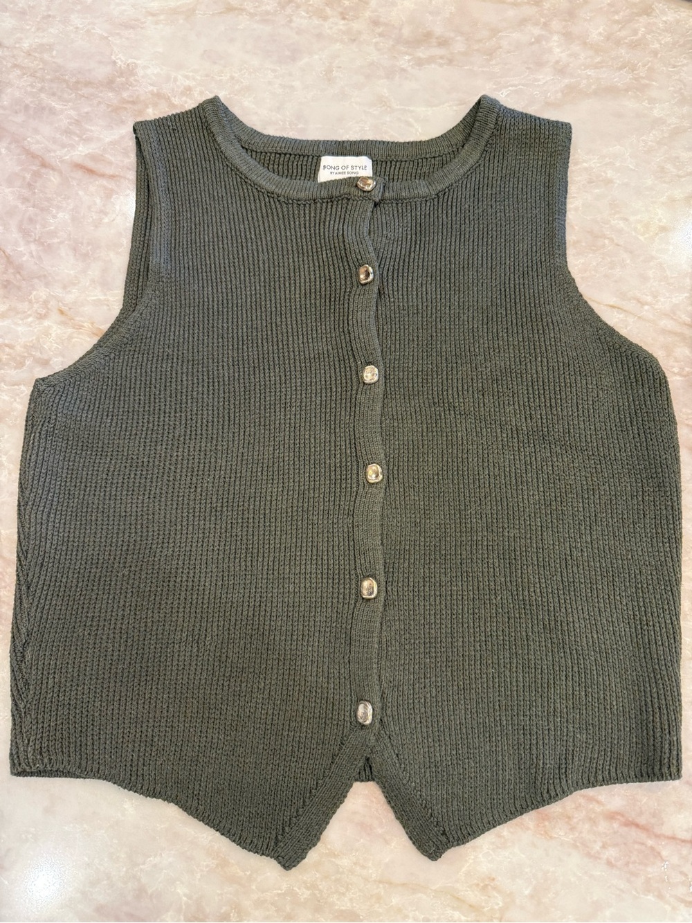 Song Of Style Green- Grey Knit Button-Front Sweater Vest